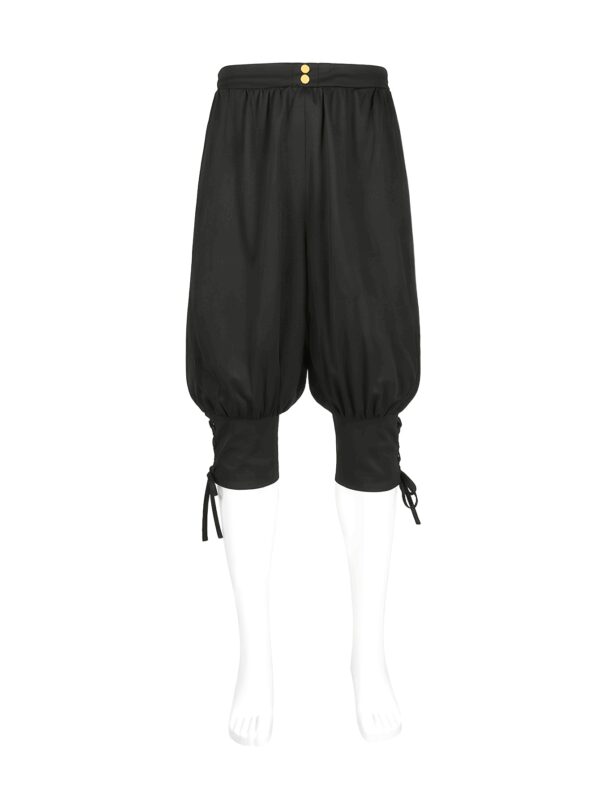 [Medieval Pirate Pants] Medieval Pirate Ship Quick-Dry Pants | Black with White Bows and Cuffs, Adjustable Waistband, Non-Stretch Fabric for Halloween Costume, Cosplay, and Themed Parties