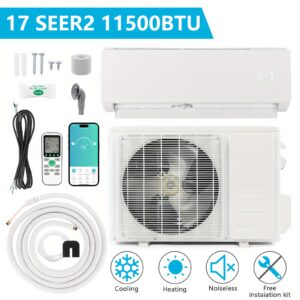 619922e3885646f88dad851e1afa5fc2-goods.jpeg 11500 BTU Wifi Enabled Mini Split Air Conditioner & Heater, 17 SEER2 115V Inverter Ductless Wall AC Unit, Heat Pump & Installation Kit, White, Ductless Cooling, Home Climate Control, Sleek Design, Compact Ac Unit, Highefficiency Inverter, Quiet Operation, Inverter Technology, Smart Home Users, Office Cooling