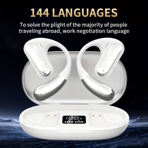 Menzluio Ai Translation Headset, Bone Conducting Wireless Headset, Real-time Translation In 144 Languages, 6 Mics Intelligent Noise Cancellation, Real-time Translation Of Meeting Notes, Touch Control, Deep Bass, HD Voice - Perfect For Running And Exercise, Business, Music And Phone Calls