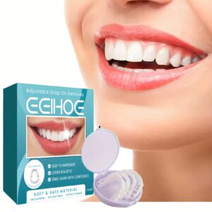 4 Pairs Temporarily Adjustable Dentures - Soft & Safe Material, Instant Smile with Top & Bottom Sets, Comfortable Plastic Teeth for Men & Women, Easy to Use at Home, Affordable Prosthesis (Ideal Gift) - No Surgery or Visits Required, Perfect for Sensitive Gums & Daily Wear, Easy to Adjust for Fit, Soft & Flexible for Comfortable Wear, Includes Storage Case for Hygiene, Ideal for Temporary Use, Dentures for Women, Dentures for People with Missing Teeth,