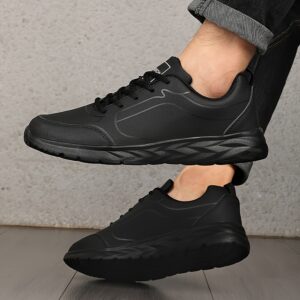 Men'S Lightweight Casual Sneakers - Stylish Black Low-Top Lace-Up Shoes with Breathable Fabric Lining, Comfortable MD Sole for Casual Attire, Casual Footwear | Sleek Shoe Design | Durable Footwear