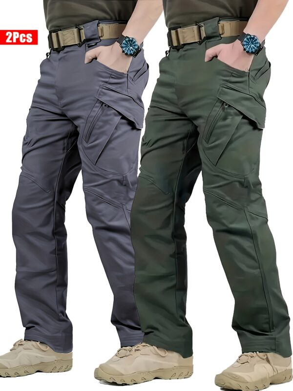 2pcs Men'S Tactical Cargo Pants - Multi-Pocket Workwear, Durable & Scratch-Resistant, Adjustable Drawstring Waist, Regular Fit for Outdoor Construction, Hiking & Casual Wear, Construction Pants, Hiking Apparel, Functional Design, Scratchresistant Material