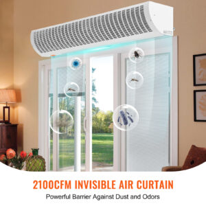 VEVOR 60" Commercial Indoor Air Curtain Super Power 2 Speeds 2100CFM, Wall Mounted Air Curtains for Doors, Indoor Over Door Fan with Heavy Duty Limit Switch, Easy-Install 110V Unheated