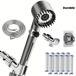 High-Pressure Handheld Showerhead with Ion Exchange Filter - 59" Stainless Steel Hose, 3 Spray Modes, 10 Replaceable Filters for Hard Water, Wall-Mounted, Hard Water Solution|Modern Shower Design|Durable Construction, Shower Accessories