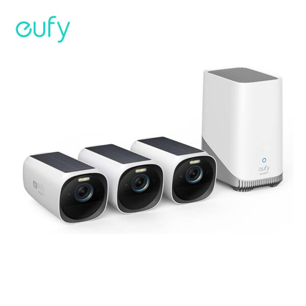 eufy Cam 3-Cam Kit,Security Camera Outdoor Wireless,4K Camera with Integrated Solar Panel,Forever Power,Face Recognition AI,Expandable Local Storage up to 16TB,2.4 GHz Wi-Fi, No Monthly Fee (Refurbished)
