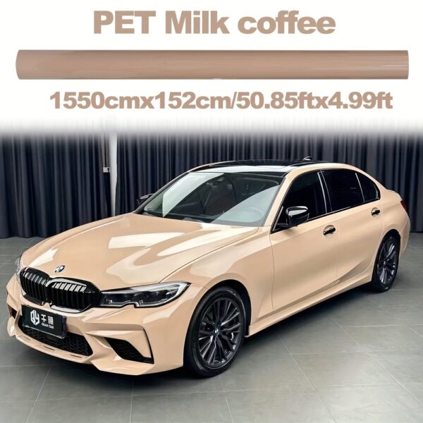 63656108-71d9-4f15-998f-78da47291f1d.jpg 5FTx50ft - Milk Coffee Car Wrap - Soft-Touch PET - Gentle Sun Protection - Scratch-Resistant - Easy DIY Fit - Residue-Free Removal - Compatible with Most Vehicles