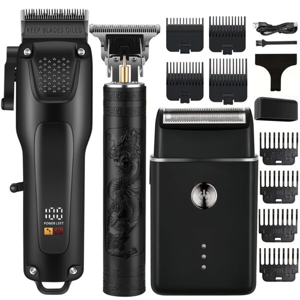 [Cordless Grooming Kit] 3pcs Professional Cordless Hair & Beard Grooming Kit - LED Display, Precision Trimmer Set, USB Rechargeable - Perfect Holiday Gift for Home