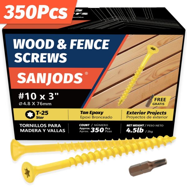 4.5lb Deck Screws, #8 #10 Wood Screws, Rust Resistant, Exterior Epoxy Coated, Outdoor Decking Screw, Torx Drive Head Deck Screw, T25 Star Bit Included, Tan