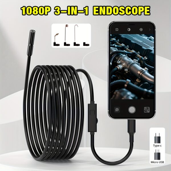 Endoscope Camera with Light, 1920P HD Endoscope with 8 Adjustable LED Lights, IP67 Waterproof Semi-Rigid Snake Wire Inspection Camera for iPhone, Android Phones, and More, Endoscope Camera for Smartphone, Medical Imaging, Sleek Design, Highquality Visuals, Smartphone Endoscope, Medical Professionals, Endoscope Camera, Smartphone Endoscope, Sleek Design, Highquality Visuals, Medical Professionals