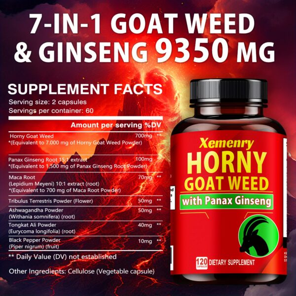 Horny Goat Weed - with Panax Ginseng, Maca, Ashwagandha, and Tongkat, Replenish Energy, Premium Blended Formula - 120pcs