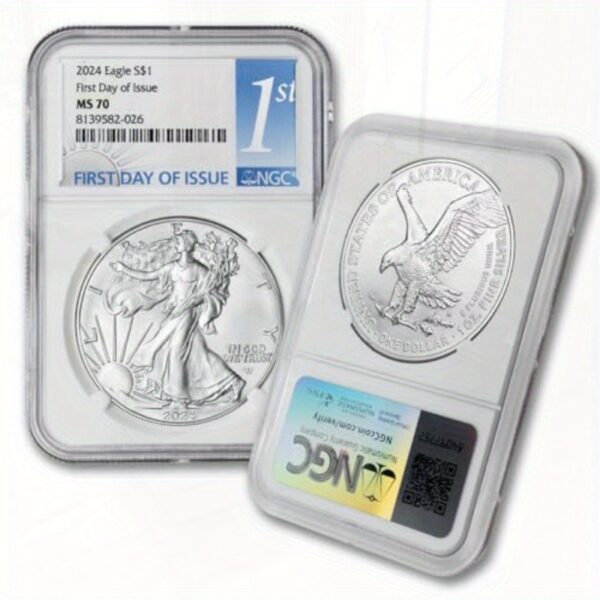 2024 1oz American Silvery Eagle MS70 First Day of Issue 1 NGC MS70 Replica, Precious Metal Coin, Investment Coin, Replica Coin, Detailed Engraving, Durable Coin, Highquality Replica, Commemorative Coin, Silvery Coin, Investors, Gift for Collectors