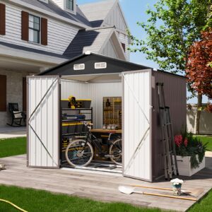 Oneinmil 12x20x9.3ft/6x4ft Metal Storage Shed - Outdoor Garden Shed Kit, Lockable Tool Shed, Backyard Shed with Double Hinged Doors, 4 Windows, Carport for Car, Truck, Bike And Lawn Mower & Equipment, Brown.