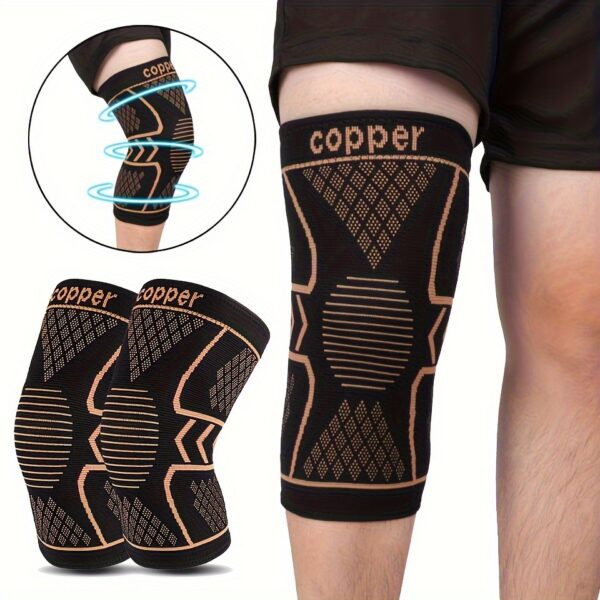 [2pcs Copper Knee Braces] 2pcs Copper Ion Knee Braces | Elastic Breathable Knee Support with Compression Fit, Anti-Slip Strips & Copper Fiber Technology for Joint Stability & Relax