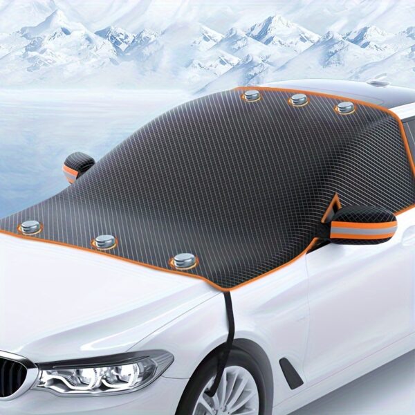 Heavy-Duty Magnetic Windshield Protector for Cars - Fit, Snow & Ice Resistant, Easy Install & Store, Durable Polyester Fiber, White with Orange Accents, Winter Sunshade Cover, Windshield Protector, Vehicle Heat Shield, Modern Car Accessory, Easyinstall Feature