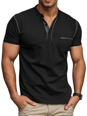 Men'S Henley Shirt Classic Short Sleeve Lightweight Button T-Shirt Casual Top