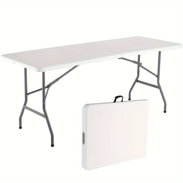 66c2943a-68f2-4a80-9394-8129e2bb2fff.jpg 4 FT/6 FT Folding Table - Portable Rectangular Table With Handle & Secure Locks, Sturdy White Surface Banquet Table For Indoor & Outdoor Events