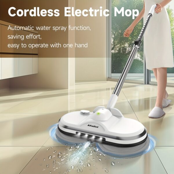 Spin Electric Mop with LED Headlight, 6.09oz Tank & 50 Min Runtime - Lightweight Floor Scrubber for Hardwood, Tile, Laminate Floors - Ergonomic Handle, Auto-Sprayer Function, One-Hand Operation, Home Cleaning Aid, Durable Abs Plastic, Apartment Dwellers