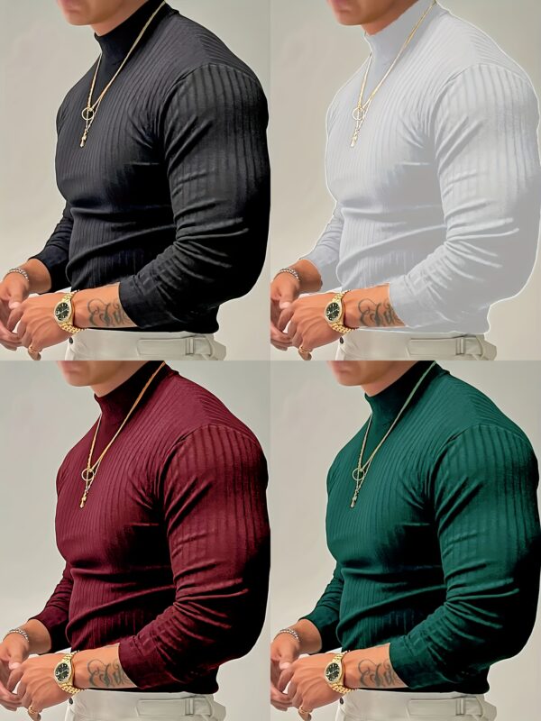 67a20574-b56f-4ee7-9a18-dd7f401ad756.jpg 4pcs Men'S Casual Crew Neck Long Sleeve Solid Color Medium Stretch Skinny Fit Top