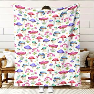 Mushroom Printed Fleece Blanket: Cozy and Soft for All Seasons - Perfect for Home, Office, or Camping - Durable and Tear-Resistant - 100% Polyester