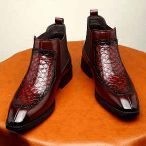 [Men's Black Boots] Stylish & Versatile Men's Black Boots | Slip-On Ankle Boots with Crocodile Pattern, Rubber Sole for Everyday Casual Wear