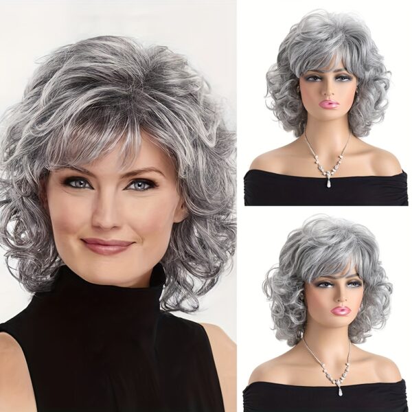 14-inch Short Curly Wig with Bangs, Women'S Fashionable Natural Elegance Temperament Heat Resistant Synthetic Fiber Material, Rose Net Wig Cap - Suitable for Daily Wear, Cosplay, Halloween Costume, Party, Music Festival, Wedding, Prom