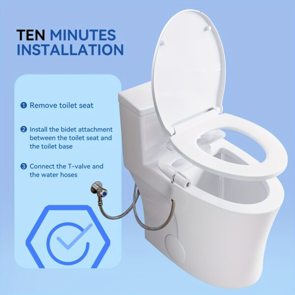 Ultra-Slim Bidet Attachment for Toilet with Water Pressure Control Knob, Dual Retractable Nozzles, Fresh Water Rear and Female Spray Modes, Non-Electric Cleaner with Universal T-Adapter for US, Fit Most Toilets