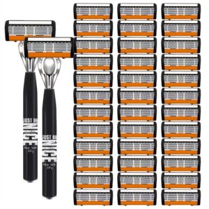 2 Handle Holders And 36 Replacement Blade Safety Shaver Set, Equipped with Anti Slip Metal Handle, Contour Fitting, Fully Washable - Comprehensive Shaving Tool Set Christmas Gift