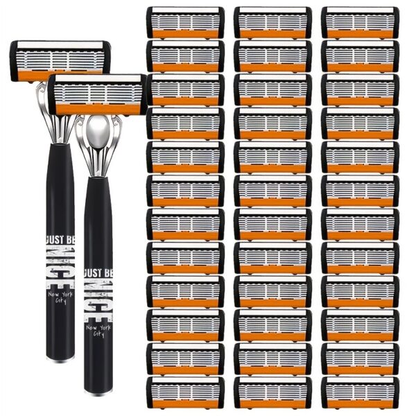 6802a3f5-e6eb-4952-9707-617008005a41.jpg 2 Handle Holders And 36 Replacement Blade Safety Shaver Set, Equipped with Anti Slip Metal Handle, Contour Fitting, Fully Washable - Comprehensive Shaving Tool Set Christmas Gift
