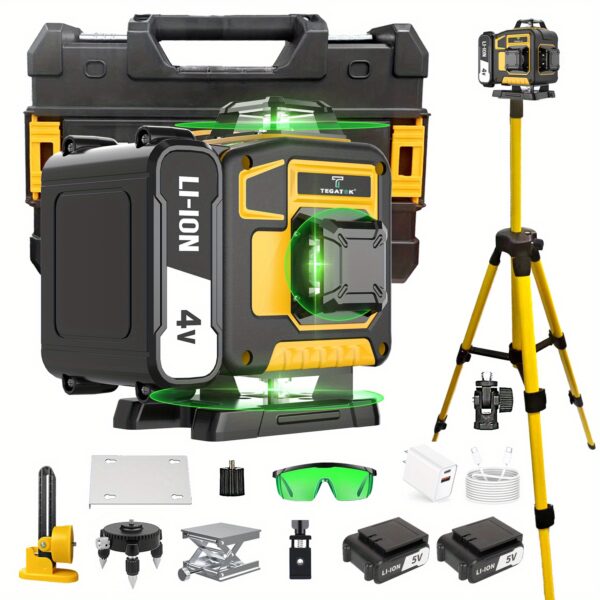 16-Line Laser Level, Tegatok Self Leveling 4x360° Green Laser Level with 2pcs Rechargeable Lithium Batteries/Wall Mount for Outdoor Building Renovation Work