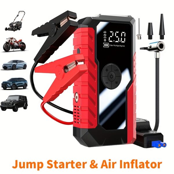 24000mAh Portable Car Emergency Starter Power Supply with Air Pump, 6000A Portable Tire Air Pump, 150PSI Digital Tire Inflator, Quick Start, LCD Display, Auto Parts Tool, Suitable for Cars, Trucks, Motorcycles, Bicycles, Basketballs
