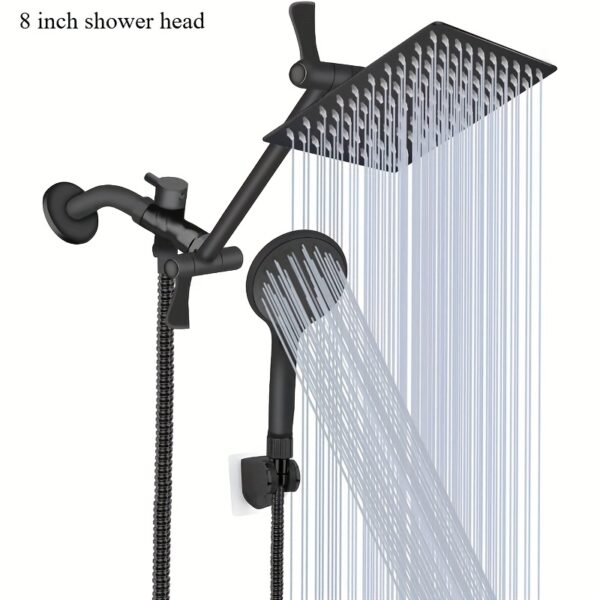 Shower Head, High Pressure Rainfall/Handheld Shower Combo with 11'' Extension Arm, 9 Settings, Anti-leak Shower Head with Holder, Height/Angle Adjustable, Chrome, Matte Black