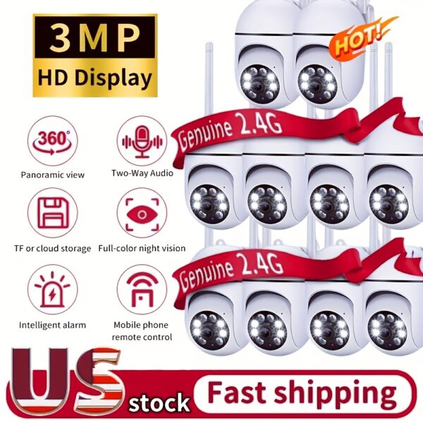 10pcs Wireless Security Cameras 3MP HD 355° PTZ AI Motion Detection Two-Way Audio Color Night Vision Indoor/Outdoor Wall Mount USB Powered WiFi Cameras for 24/7 Video Protection, Wireless Outdoor Security Camera, Indoor Surveillance, Sleek Camera Design, Highresolution Recording, Home Surveillance, Discreet Monitoring, Durable Construction, Ptz Camera, Business Security