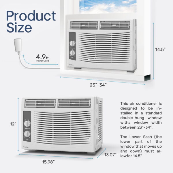 5000 BTU Window Air Conditioner Easy Cool - Capable of Cooling Up to 150 sq ft. 2 Fan Speeds, 4-Way Air Direction, Mechanical Control, Filter, for Small Room Air Conditioner, Small Ac Unit