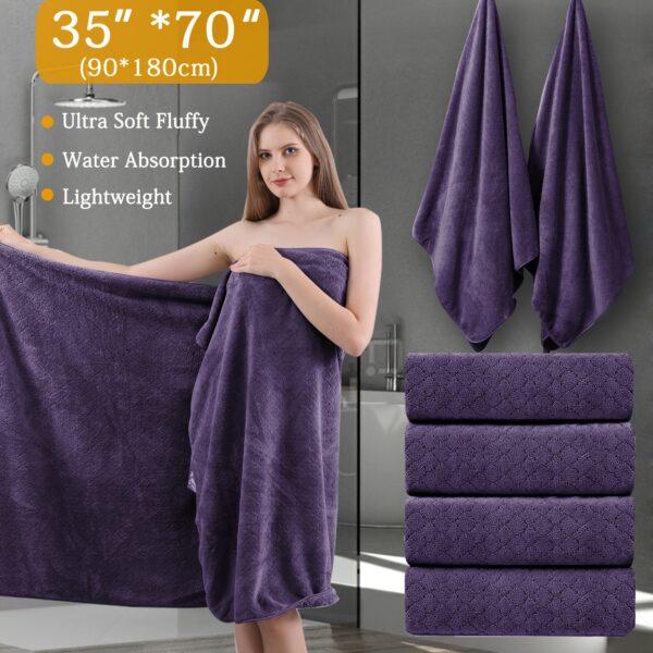 4pcs Oversized Bath Towel Set in Sleek Blue - Ultra Soft, Highly Absorbent, Quick-Dry Microfiber with Diamond Pattern - Includes 4 Bath Towels, and Matching Beach Chair Cover - Ideal for for Bathroom Hotels Gym, Valentine's Day Gift, Wash Cloths