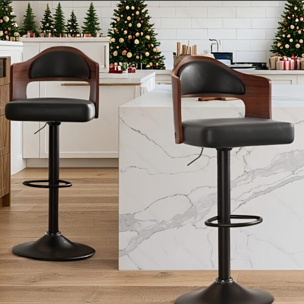 Swivel Bar Stools Set Of 2 Seat, Set Of 1 And 4 Seat, Adjustable Height 24.5-33.5in, Wooden Barstools PU Leather Upholstered Bar Chairs with Back & Footrest for Bar Kitchen Dining Room