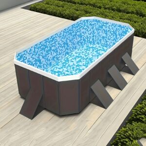 No-Installation Non-Inflatable Swimming Pool - Heavy-Duty Outdoor/Indoor Use, Quick-Fill System, Modern Oval Design with Safety Steps - Portable Foldable Pool for Backyard, Patio, Parties - Easy Storage & Maintenance-Free Setup, Sturdy Leadged Safety