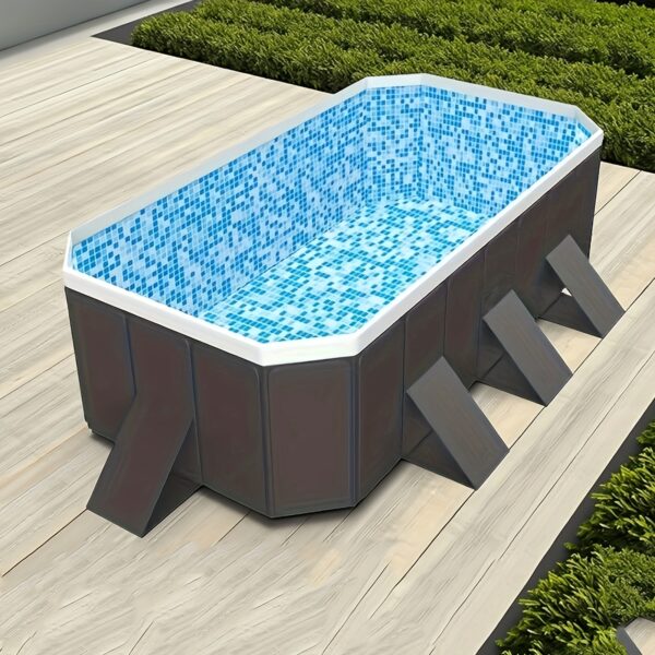 No-Installation Non-Inflatable Swimming Pool - Heavy-Duty Outdoor/Indoor Use, Quick-Fill System, Modern Oval Design with Safety Steps - Portable Foldable Pool for Backyard, Patio, Parties - Easy Storage & Maintenance-Free Setup, Sturdy Leadged Safety