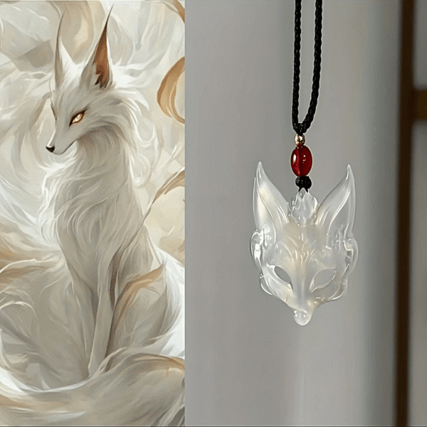 [Unique Fox Mask Necklace] Elegant Fox Mask Pendant Necklace - Adjustable Chain with Transparent/ghostly-white Mask, Unique Chinese/Bohemian Style Jewelry Gift for Birthdays, Anniversaries - Women's Casual Accessory, Delicate Pendant, Fashion Lovers