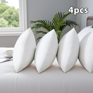 4pcs Fluffy Square Pillow Inserts with Zipper Closure - Plump White Stuffer Cushion Fillings, 100% Polypropylene, Machine Washable for Sofa, Bed, Patio, Camping & Travel - Great Gift for Family & Valentine’s Day, Decorative Home Accents, Neutral Home Accents, Soft Fabric Cover Compatibility
