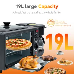 3-in-1 Breakfast Station with Mini Oven, Coffee Maker & Griddle - 1050W Electric Semi-Automatic Compact Kitchen Appliance with Digital Display, Adjustable Temperature & Timer, Space-Saving Design for Small Kitchens, Apartments, Dorms - Black (120V, US Plug) - Durable Plastic/Glass/Metal Construction, Multi-Functional for Baking, Toasting, Sandwich Making, Warming - Ideal for Home & Commercial Use, Quick Meal Prep, Sleek Appliance, Highquality Materials, Reliable Performance,