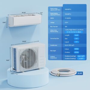 Mini Split Air Conditioner & Heater (230V Inverter Ductless) Includes Pre-Charged Condenser, 1/4" & 3/8" O.D. Flared Copper Pipes, 3/8" Thickened PE Insulated Coil (with Nuts) & Installation Kit | AC Accessories Available