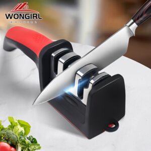 4-Stage Professional Knife Sharpener with Tungsten Diamond & Ceramic Whetstone - High-Precision Sharpening Stone, Non-Slip Grip, Fast Sharpening & Long-Lasting Performance - No Assembly Required, Black/Red Colors - Ideal for Kitchen Knives, Father'S Day Gift for Dad, Professional & Home Use, Diamond Sharpening Stone, Diamond Sharpener for Kitchen Knives, Knife Sharpening Kit, Knife Sharpener, Diamond Sharpener