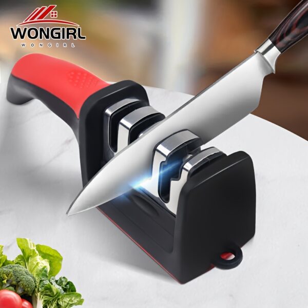 4-Stage Professional Knife Sharpener with Tungsten Diamond & Ceramic Whetstone - High-Precision Sharpening Stone, Non-Slip Grip, Fast Sharpening & Long-Lasting Performance - No Assembly Required, Black/Red Colors - Ideal for Kitchen Knives, Father'S Day Gift for Dad, Professional & Home Use, Diamond Sharpening Stone, Diamond Sharpener for Kitchen Knives, Knife Sharpening Kit, Knife Sharpener, Diamond Sharpener