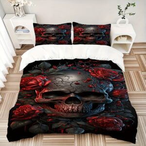 6c32367b-8946-4676-ab43-cb157f81d967.jpg 3pcs Soft & Cozy Skull Print Duvet Cover Set - Hypoallergenic, Easy-Care Polyester Bedding for All Seasons, Includes 1 Duvet Cover and 2 Pillowcases (No Insert) - Perfect for Home & Dorm Decor