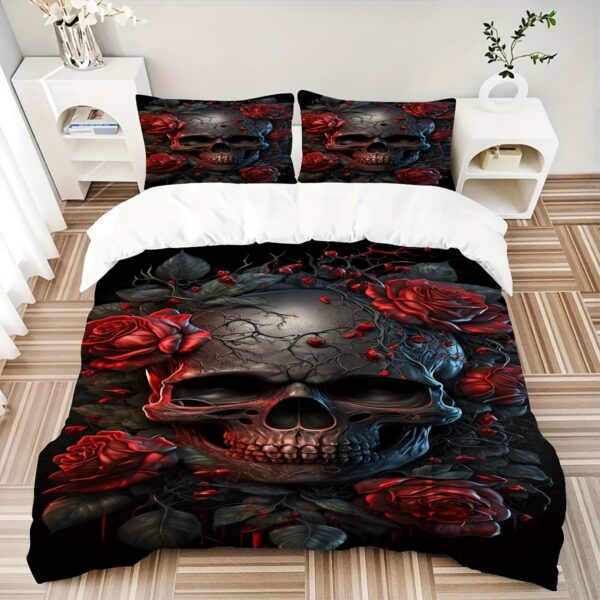 3pcs Soft & Cozy Skull Print Duvet Cover Set - Hypoallergenic, Easy-Care Polyester Bedding for All Seasons, Includes 1 Duvet Cover and 2 Pillowcases (No Insert) - Perfect for Home & Dorm Decor
