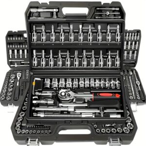 46pcs 1/4" Heavy-Duty Socket Set with Quick-Release Ratchet, Screwdriver Kit, And Extension for Manual Use on Automobiles And Trucks - Includes Durable Iron Construction, Storage Case, And Versatile Tool Kit for DIY And Professional Mechanics