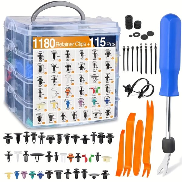 1295pcs Car Clip and Fastener Kit, Durable Nylon Rivets, Cable Ties, Push Pins, and Plastic Parts with Removal Tools, Suitable for Body Panels, Fenders, Bumpers - Universal Accessories for Various Vehicle Models