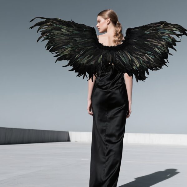 Adult Vintage Angel Wings - Realistic Feathered Design with Black & Green Accents, Durable Polyester for Halloween, Weddings, Parties, Photo Shoots - No Electricity Needed, Easy to Clean, Party Accessories, Event Decorations, Elegant Accessory, Natural Detailing, Decorative Wings, Event Planners, Best for Christmas, Perfect for Thanksgiving