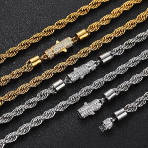 [1pc Hip Hop Stainless Steel Twisted Chain Necklace] Hip Hop 6mm Stainless Steel Twisted Chain Necklace for Men, Boho Style Alloy with Synthetic Faux Faux Gemstone Accents, No Pendant Fashion Jewelry