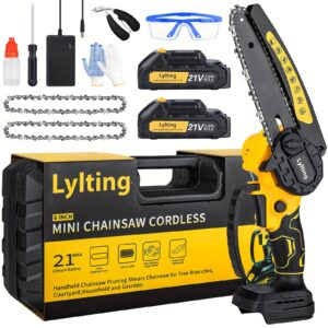 Lylting Two Batteries Cordless Mini Chain Saw, 6 Inch Handheld Electric Chainsaw for Trees, Yard, Home, Garden, Garden Deals, Ideal Gift for Birthdays, New Home Parties